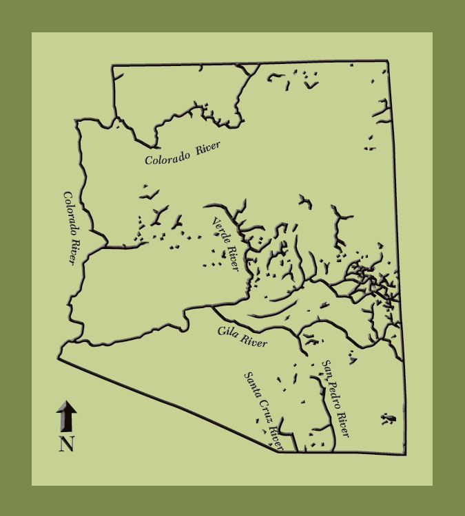 Map of major rivers and tributaries in Arizona.